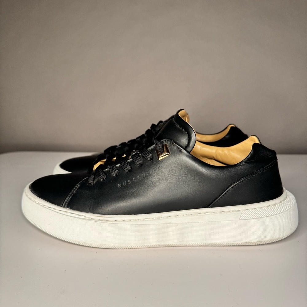 Buscemi Black Italian Leather White Sole Low Top Sneakers w/ Tan Lining Size 38 - Picture 3 of 16